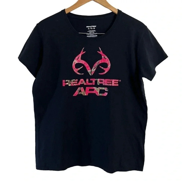 Realtree Tops - Realtree Womens Short Sleeve T Shirt XL Pink Logo Black 100% Cotton Crewneck Top